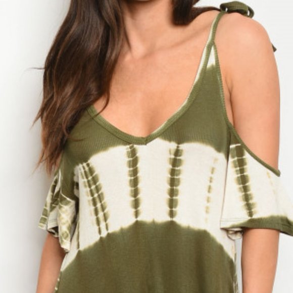 #30 RIBBED COLD SHOULDER TIE DYE TUNIC TOP - Picture 2 of 3